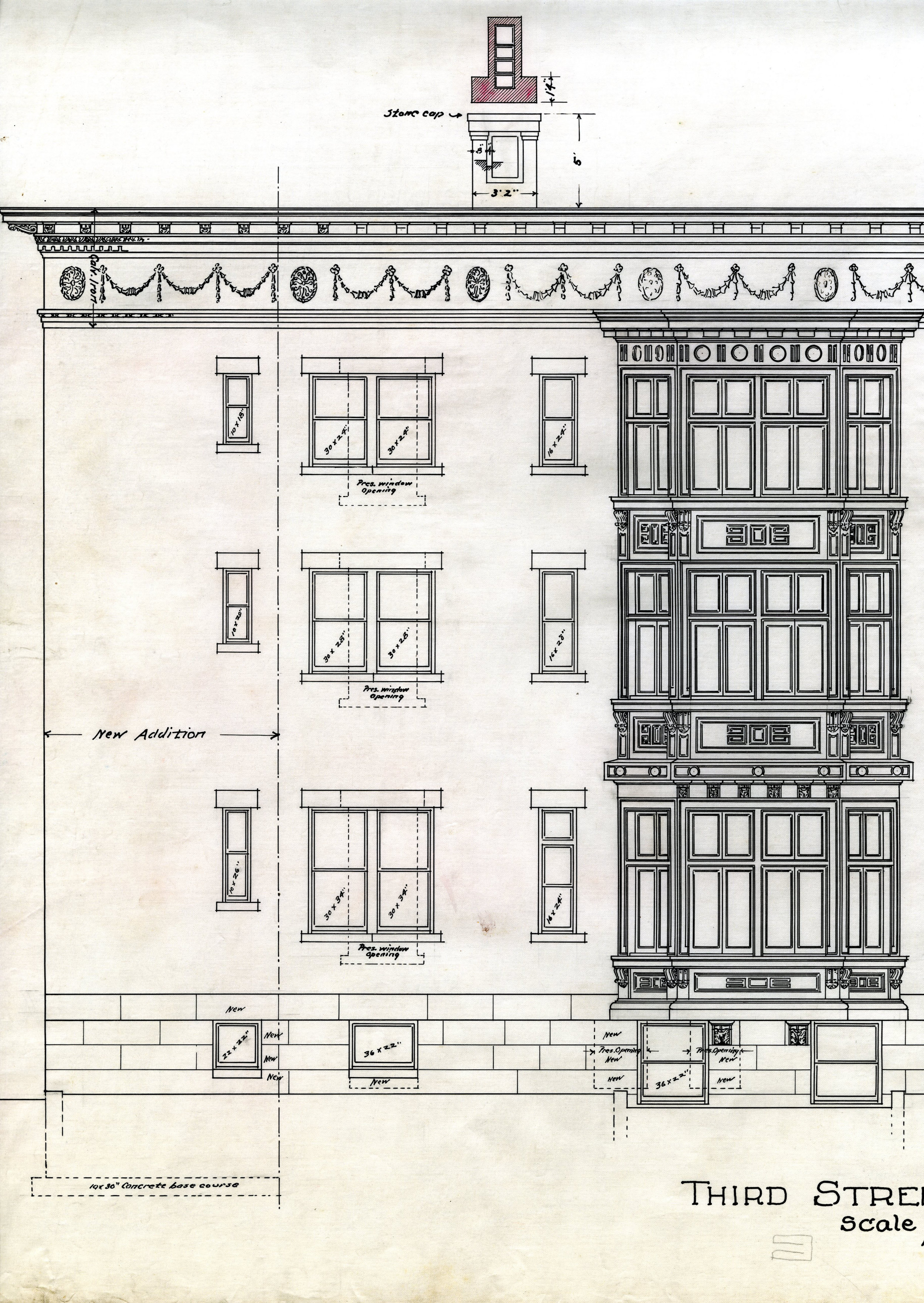 Drawing for the conversion of 10 Washington Place into apartments. RCHS Collection.