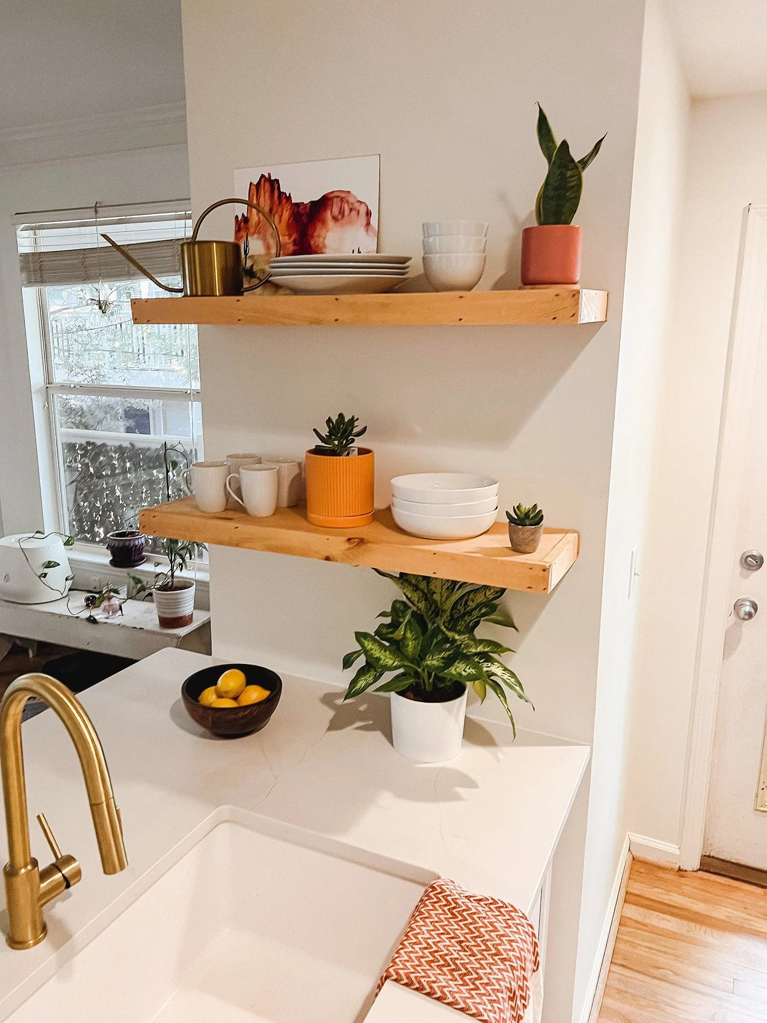 Floating Kitchen Shelves + Decor