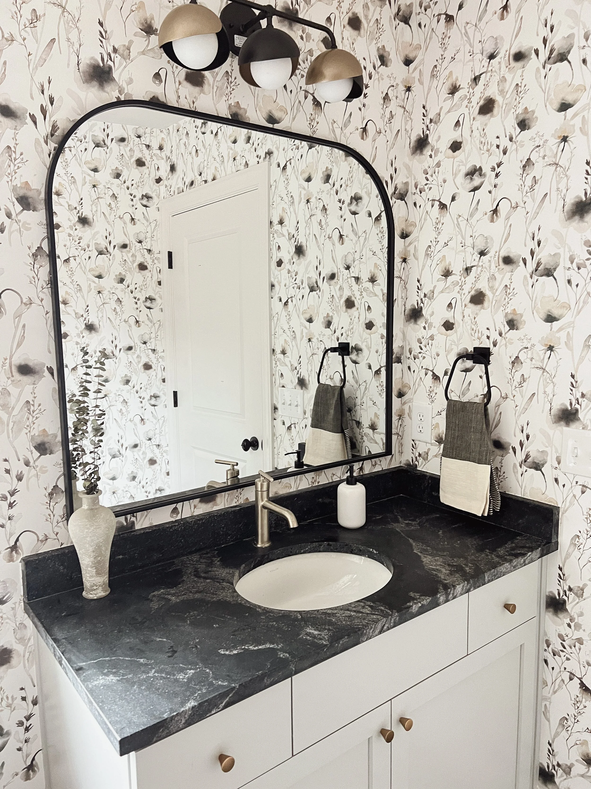 Feminine Bathroom Design with Wallpaper