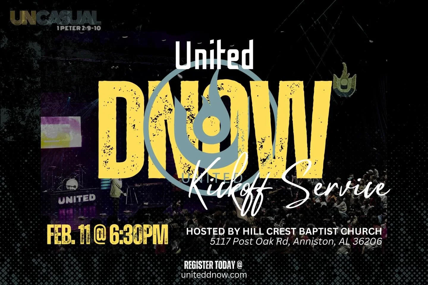 We hope to see you Wednesday at our DNOW kickoff service!! 👀👀 Registration for DNOW 2026 is still open so go get registered if you haven&rsquo;t yet. Registration can be found at uniteddnow.com!