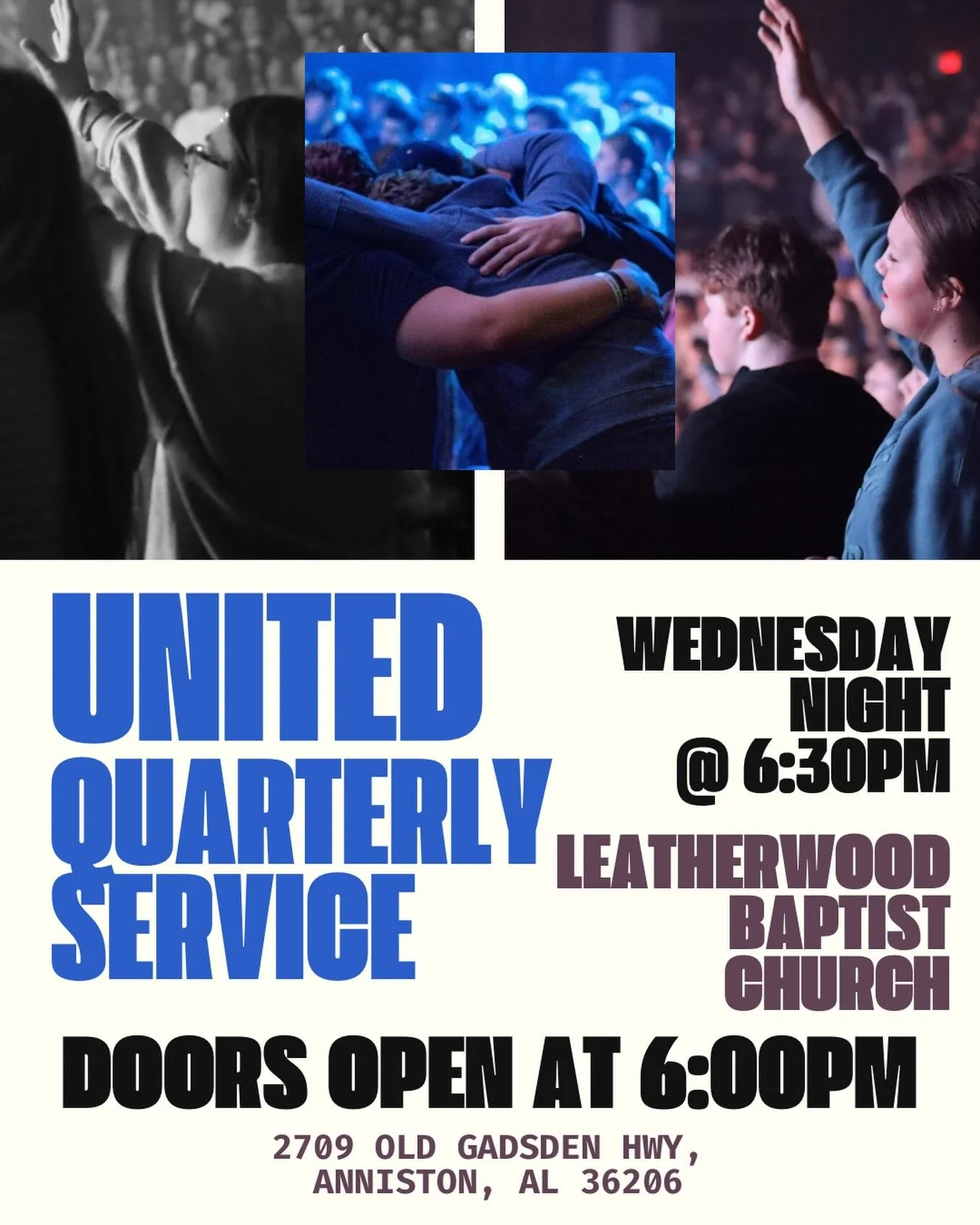 We hope you will join us Wednesday night for our United Quarterly Service! Worship will begin at 6:30 and the doors will open at 6:00! See you guys there!