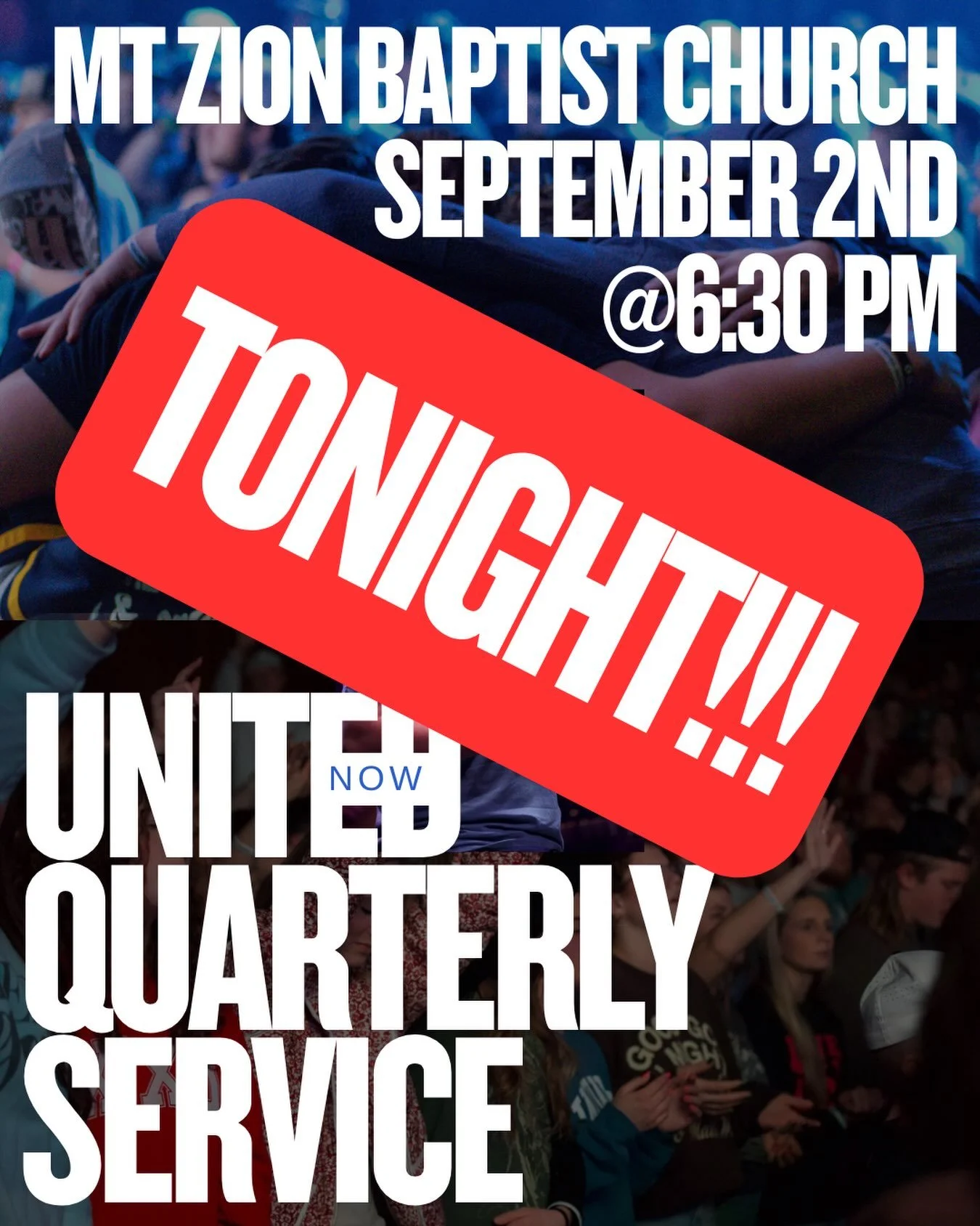 We can&rsquo;t wait to see you all TONIGHT at our United quarterly service! Don&rsquo;t forget to invite a friend or 10 of them to come worship with us!!
