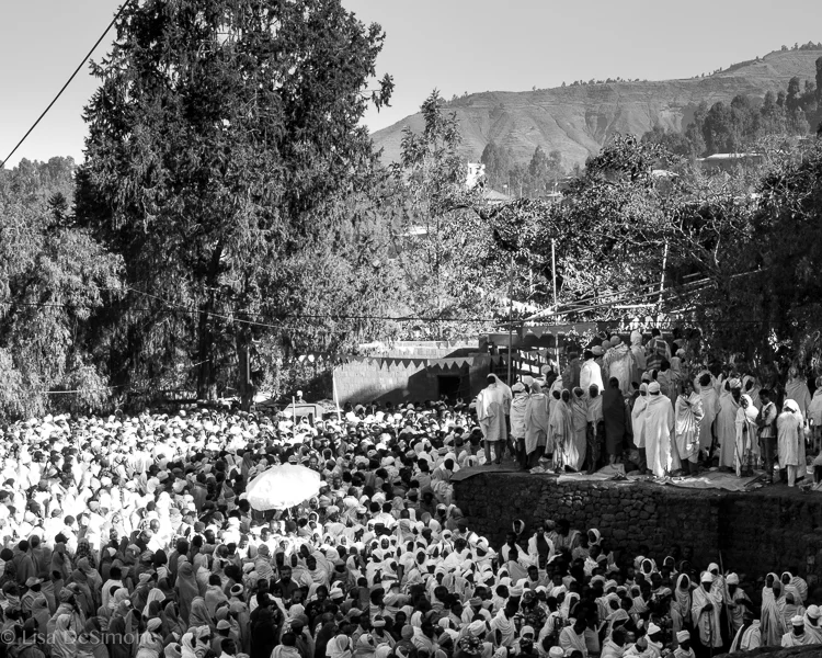 Pilgrims listening to a sermon in the holy town of Lalibela
