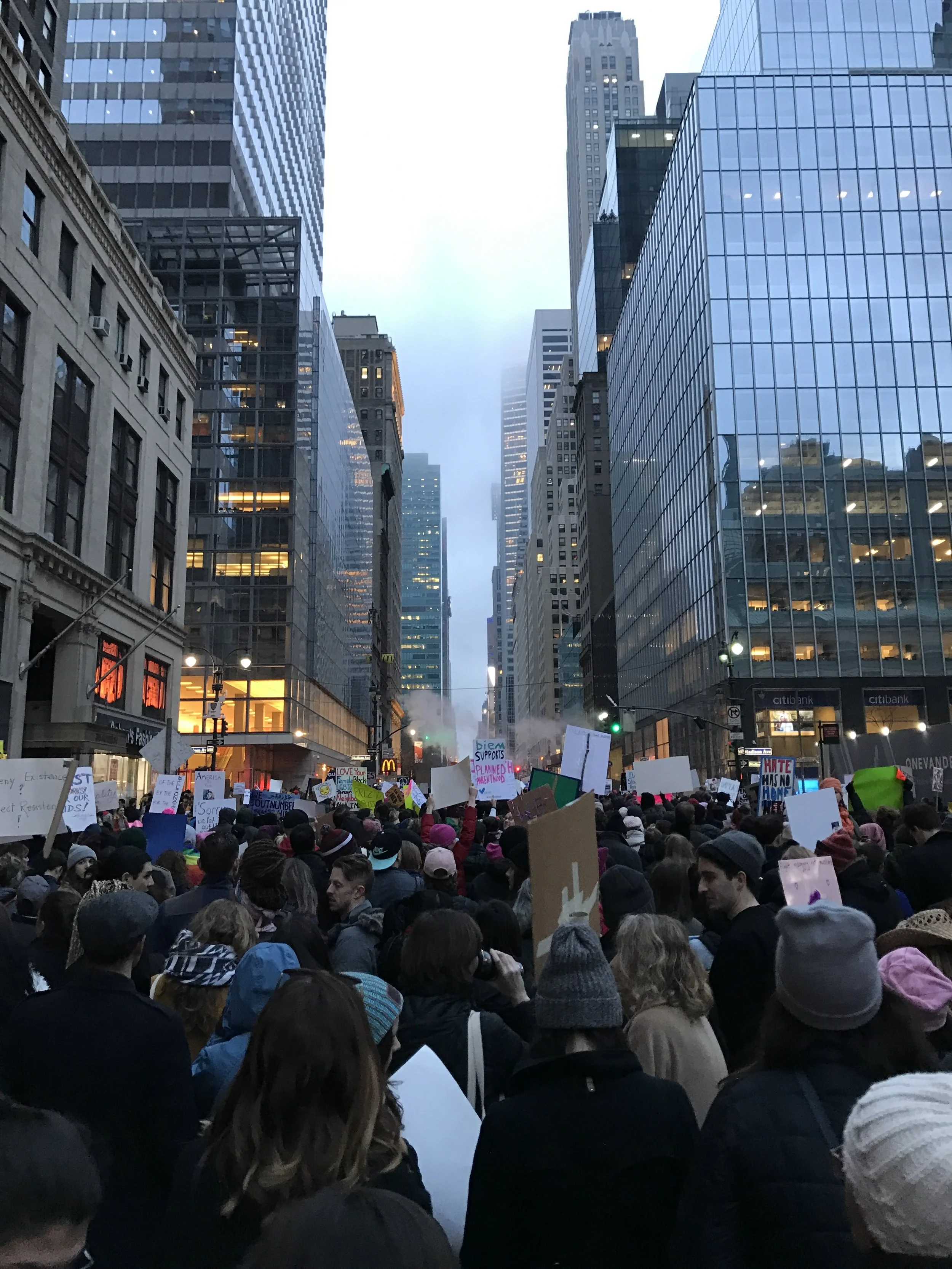 In the thick of the march towards Trump Tower, the largest group of kind, polite, passionate people I have ever been a part of.