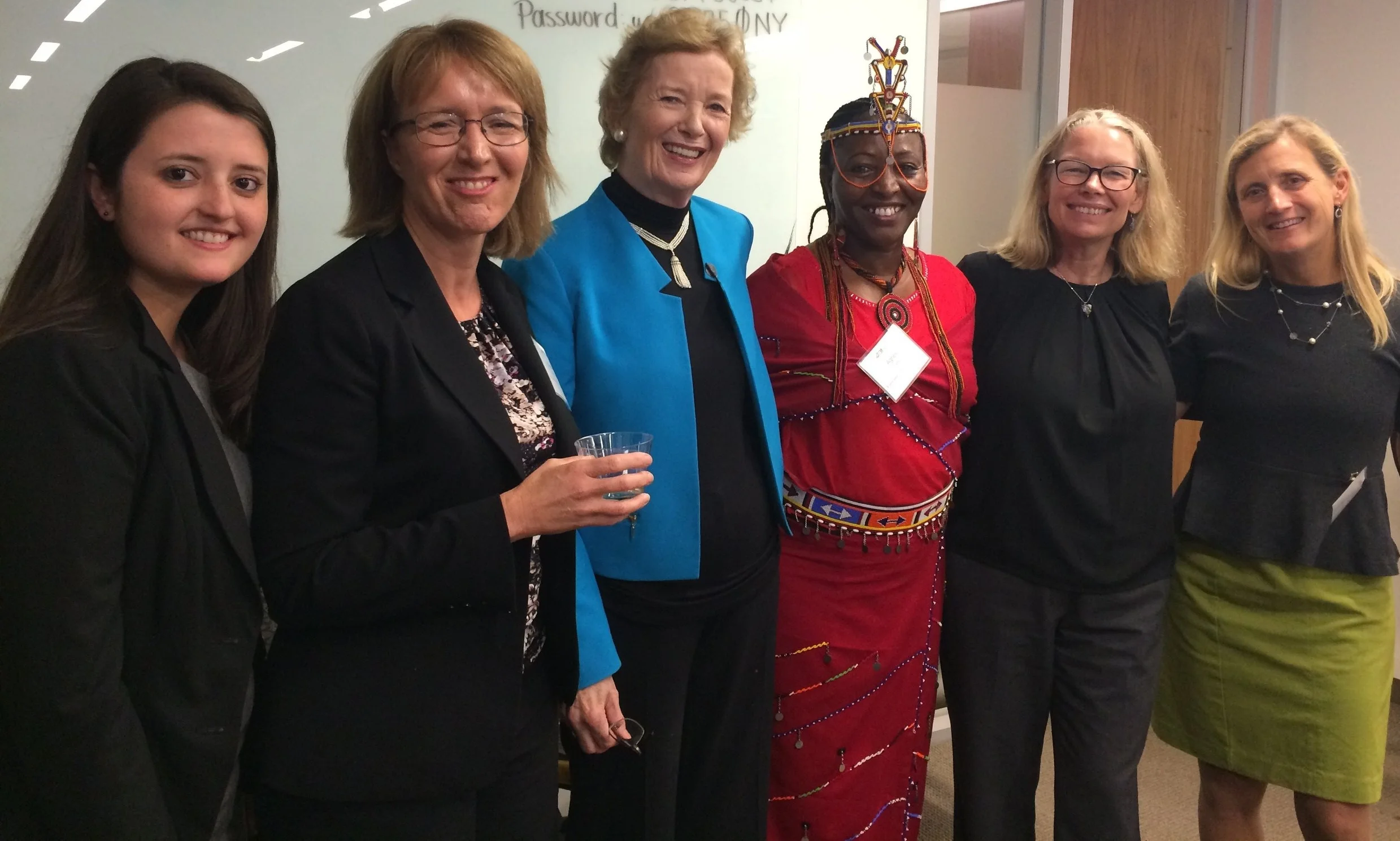 Pictured from left to right: Hilary Heath, Heather McGray, Mary Robinson, Agnes Leina, Heather Grady, and Anne Henshaw