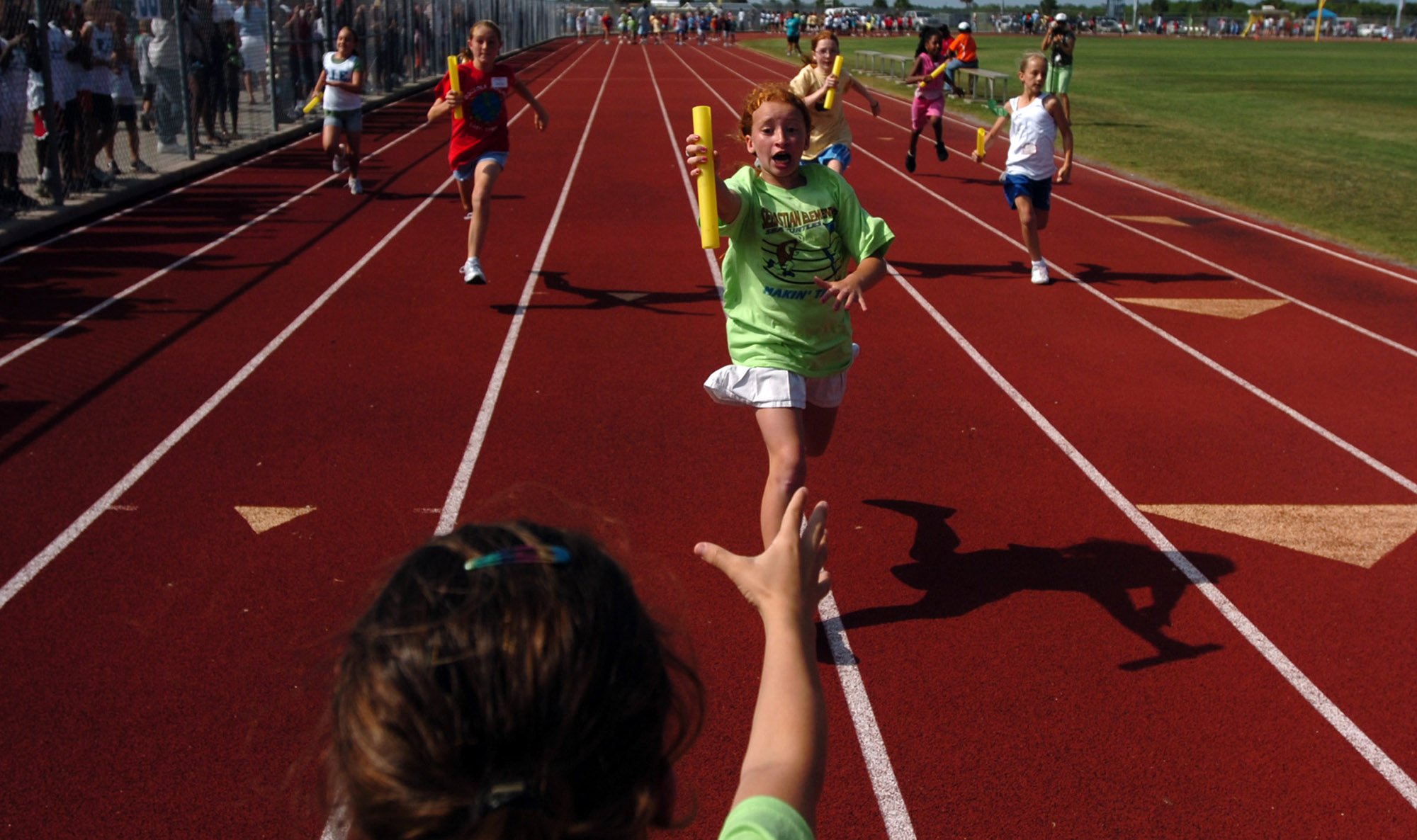  School teams race during a county wide track and field day in central Florida.  