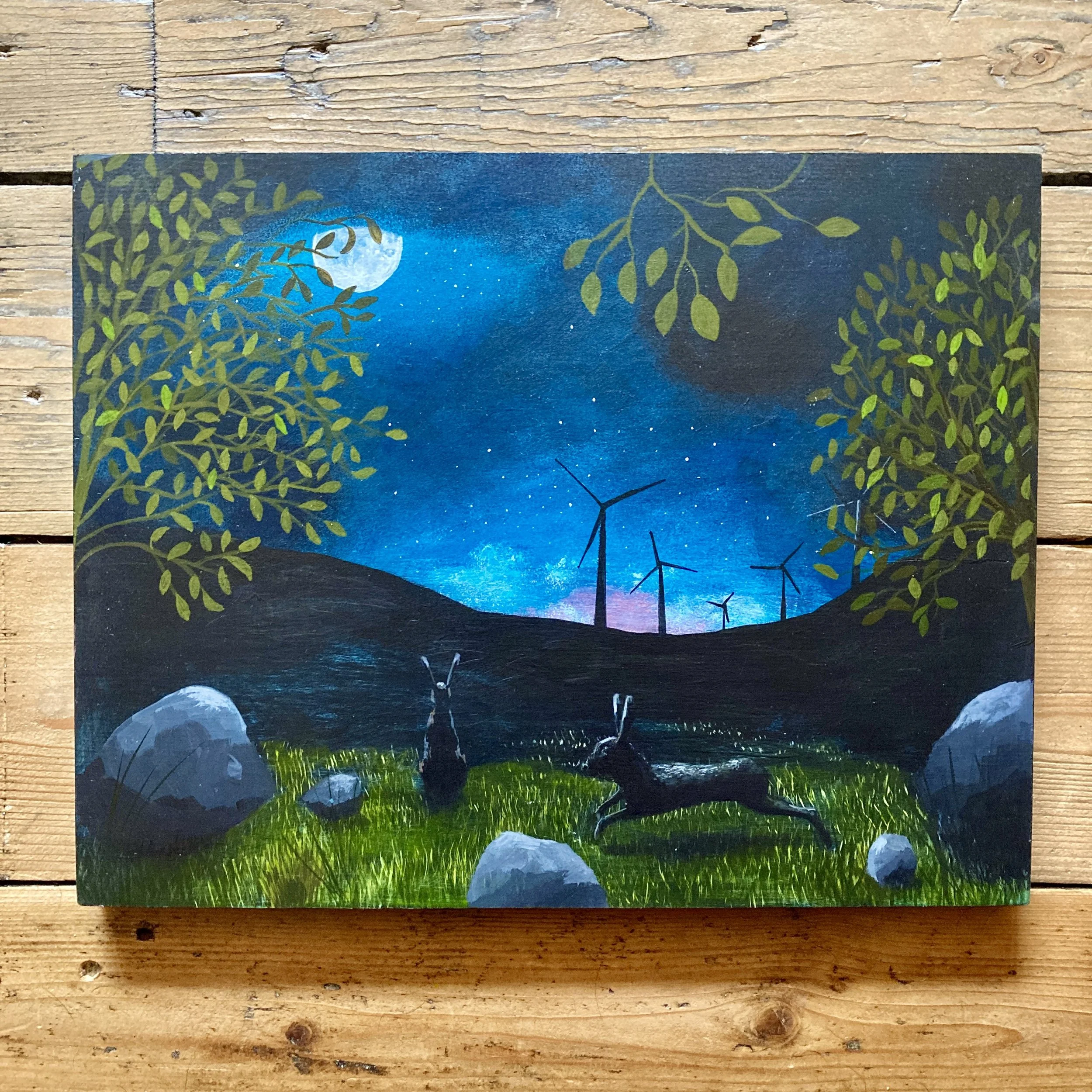 By the Light of the Silvery Moon Original Painting
