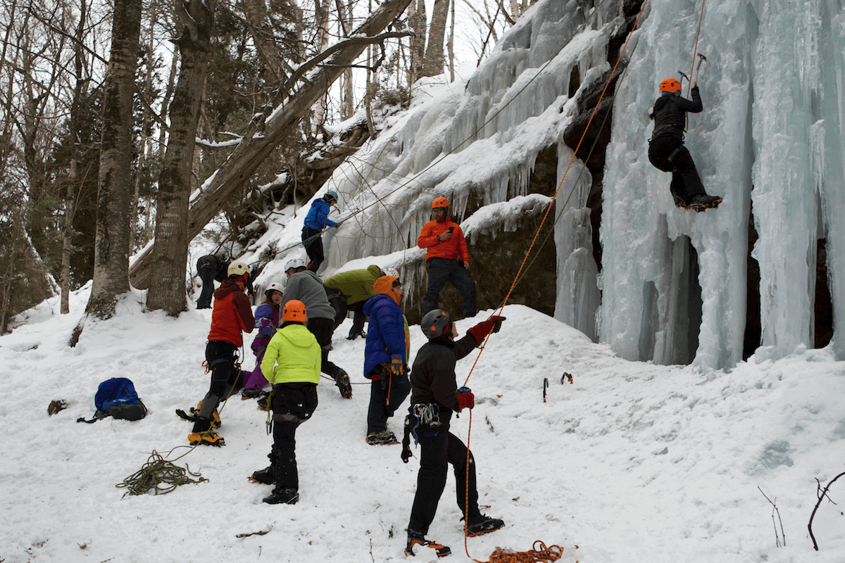 Group of ice climbers at Pictured Rocks National Lakeshore