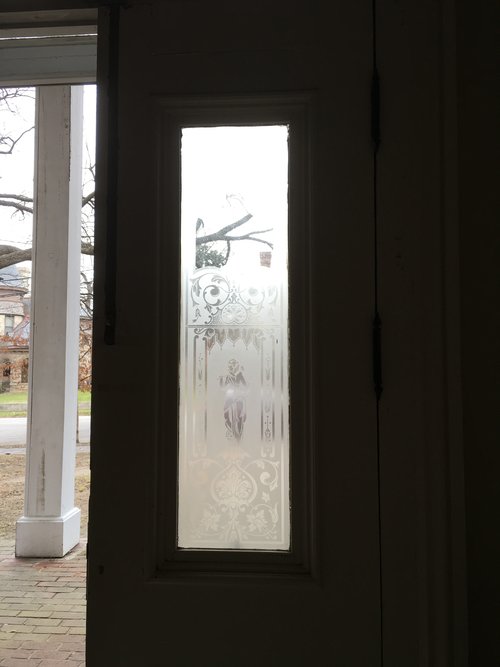 The view from inside...see the scrolled florals at bottom right? Scroll down to see our logo medallion up close.
