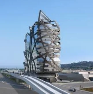 Los Angeles hat keine Bau-Geschichte, sagt der Architekt, daher kann er sich austoben: Büroturm an der Kreuzung von Jefferson und National Boulevard