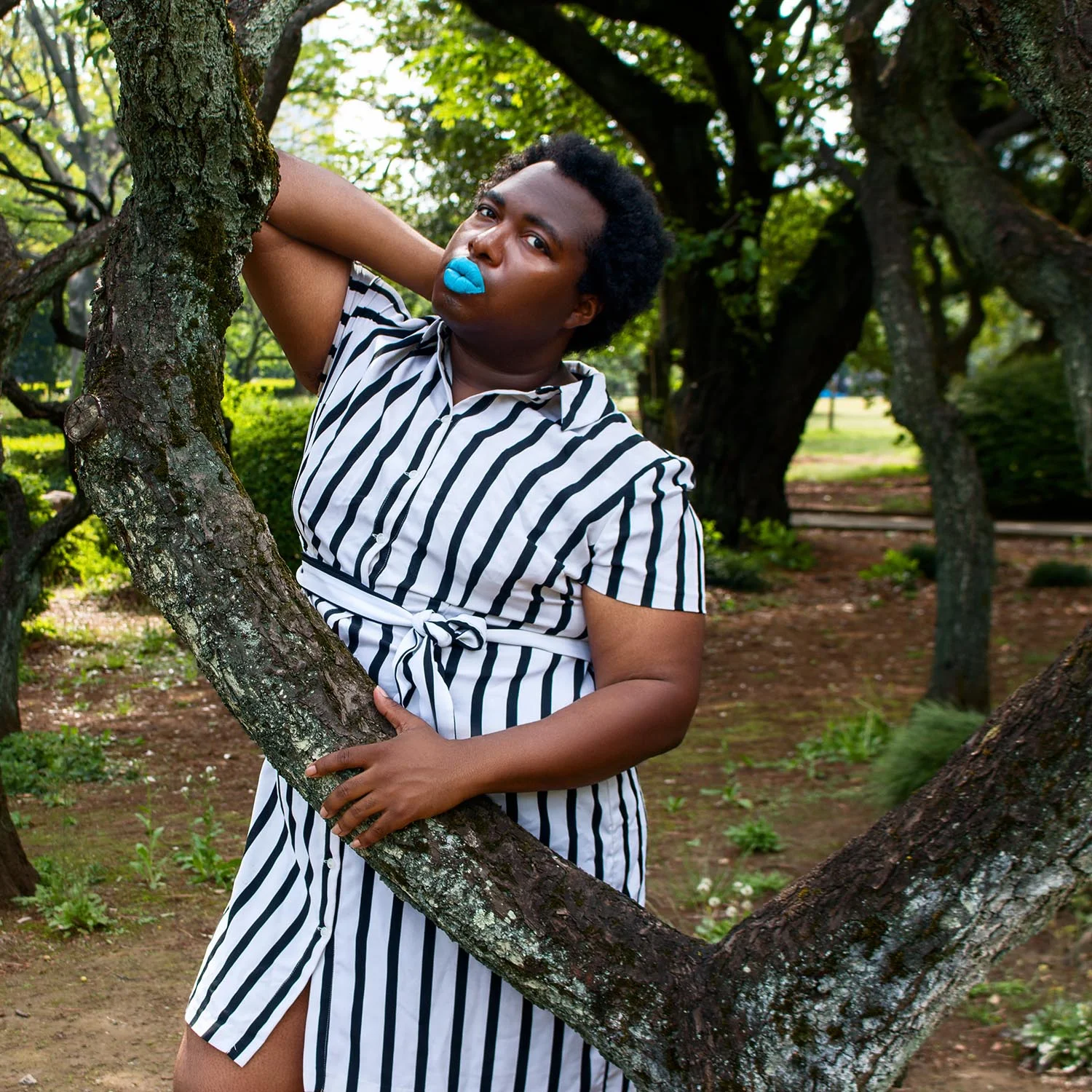 Wearing my striped dress from Eloquii
