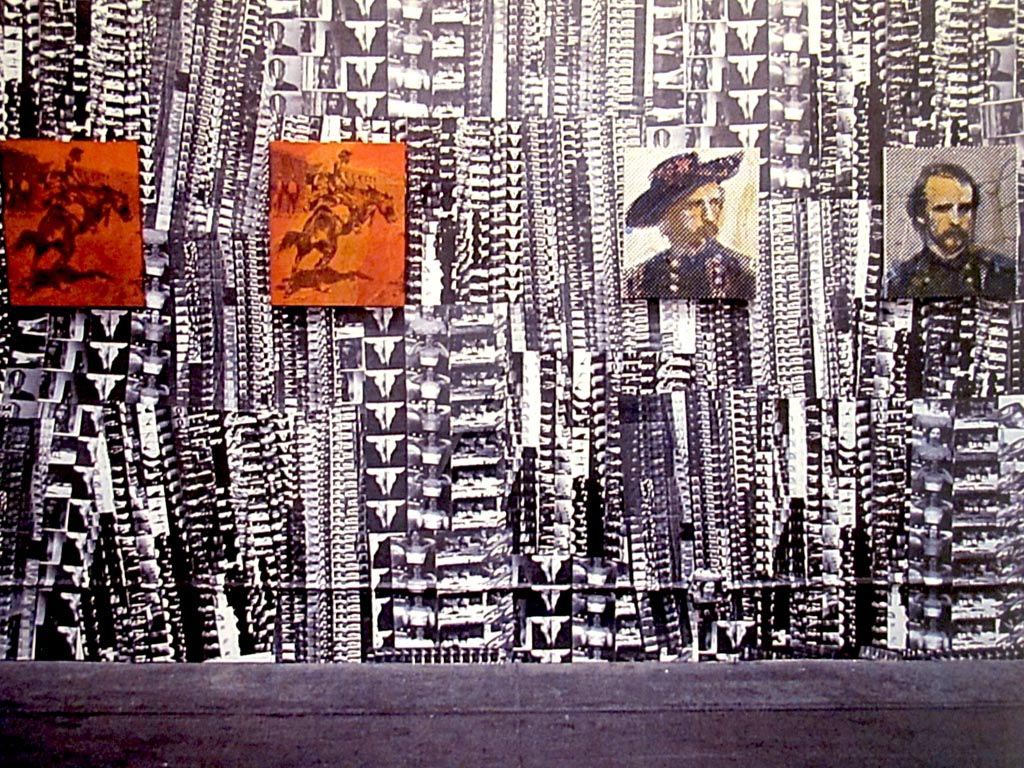   Installation View, "Fort Apache", 2001, Silkscreened wallpaper from 16mm film negatives and paintings.  