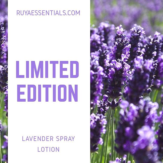 Based on popular demand.... For a limited time we are offering a lavender ( essential oil blend) Moisturizing spritzer. This sprayable lotion will go fast so order yours today at ruyaessentials.com