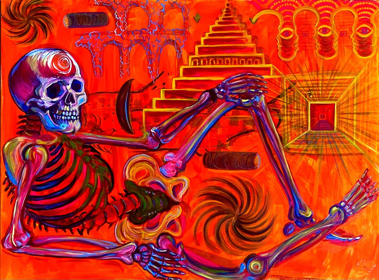 Death & The Mystic. 2 x 3 ft. Acrylic on canvas. 2023.