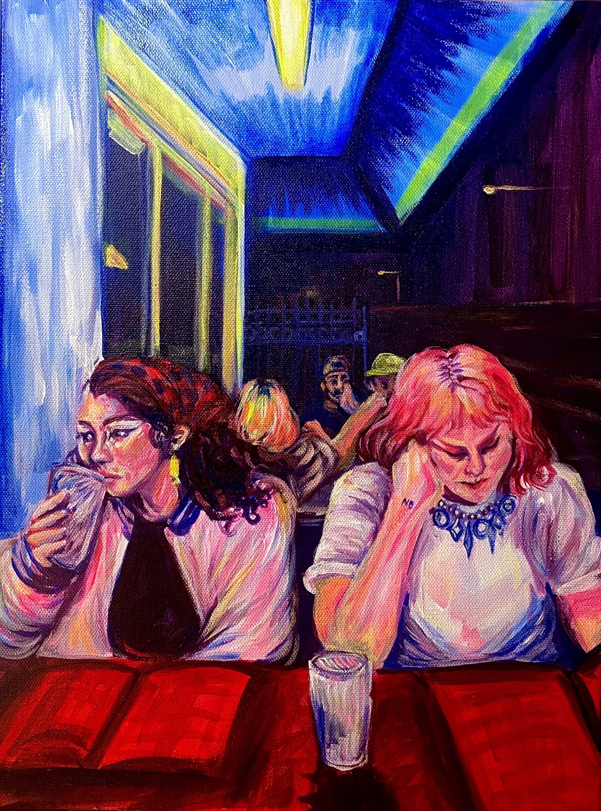 Cuban Diner in Miami. 12 x 17 in. Acrylic on canvas. 2023. 