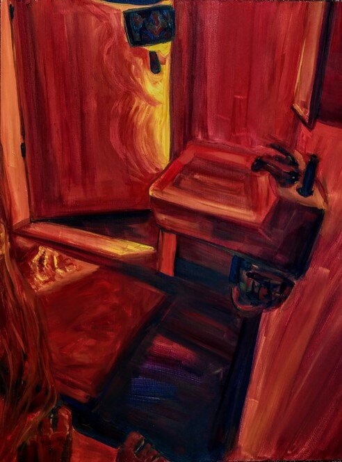 Dorm Bathroom. 18 x 24 in. 2019.oil on masonite.jpg