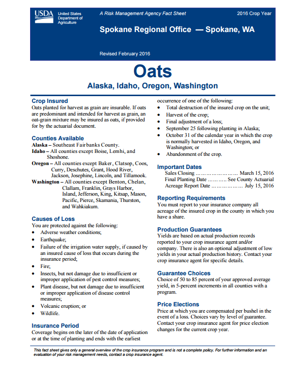 Oats Fact Sheet