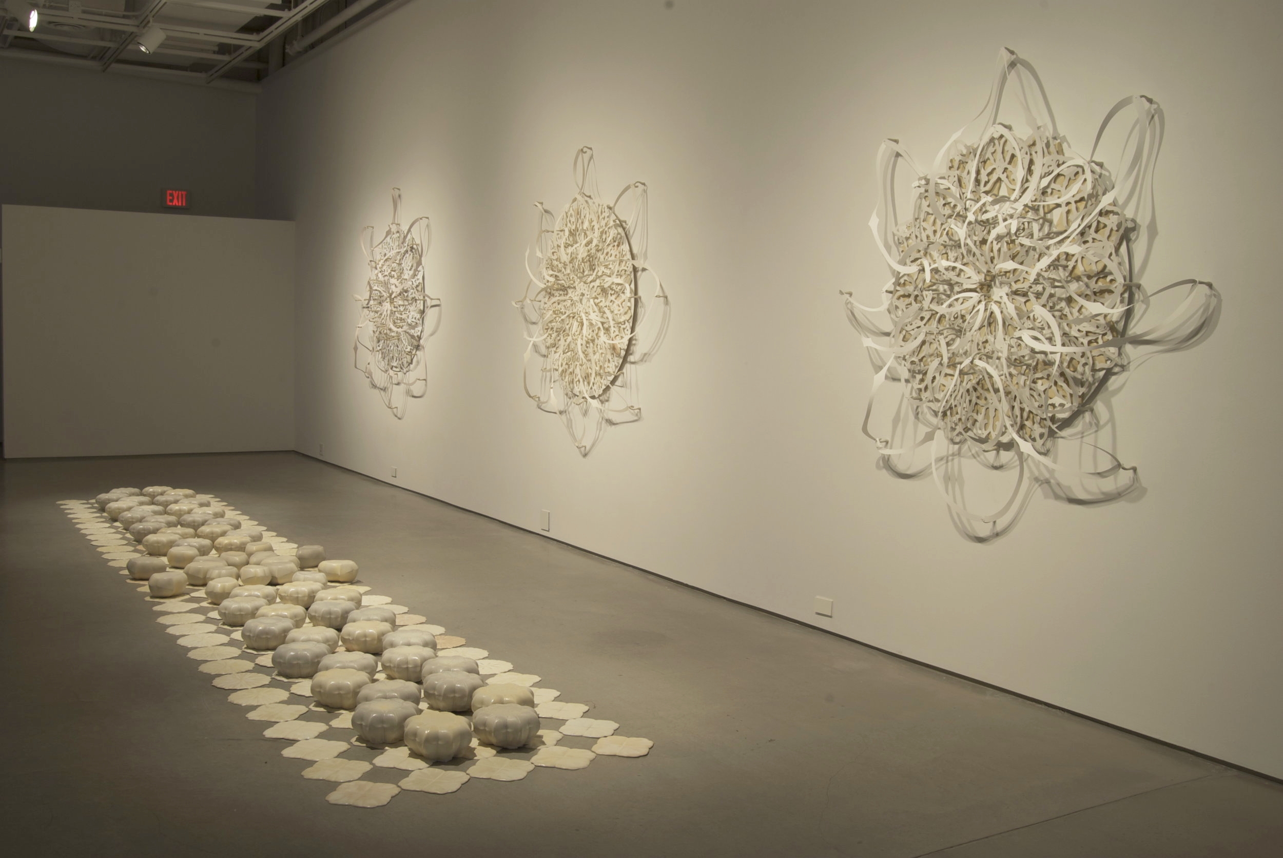 The Meditation of Order, MFA Thesis Exhibition, Gallery Shot, Ceramic, Metal, Pins and Wax