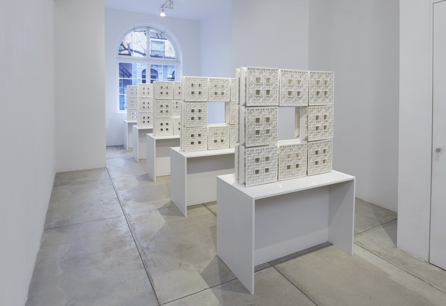 The Architecture of Solace, Installed at Greenwich House Pottery, Cone 6 Stoneware and Hardware, 200 x 41 x 58 in. Photo: Alan Wiener