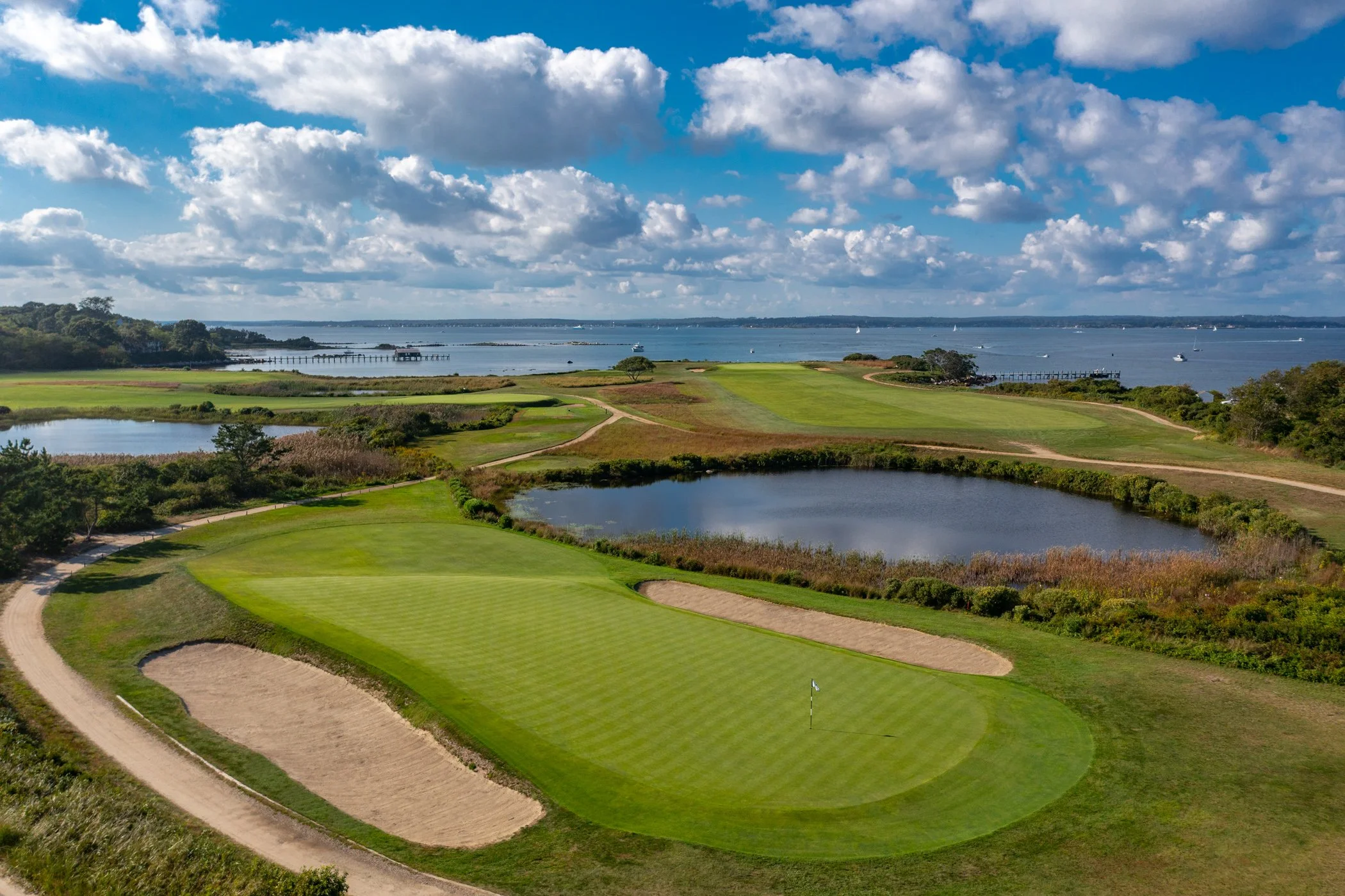 A view of the 2nd hole from behind the green, the view gives a good feeling of the red nature of the design