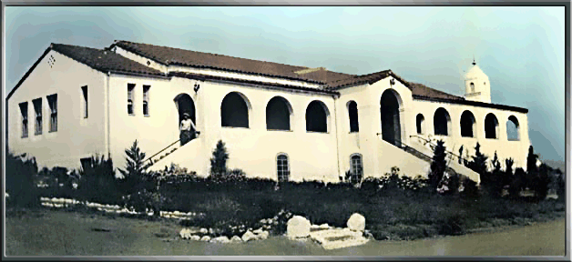 New Conejo School, 1929. The school was built where the current Conejo Elementary School's library now stands, and was demolished in 1957 due to unsafe earthquake standards.
