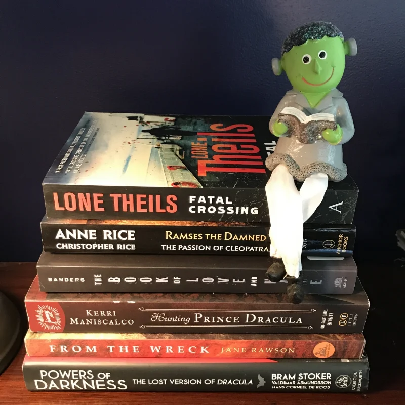 The stack of books Chris has gathered for the R.eaders I.mbibing P.eril XII Challenge (#RIPXII). This is an annual reading event now in its 12th year. From September 1st through October 31st participants celebrate the deliciousness that is horror, paranormal, mystery, dark fantasy, and more. Basically, the dark and creepy genres that go hand-in-hand with autumn.