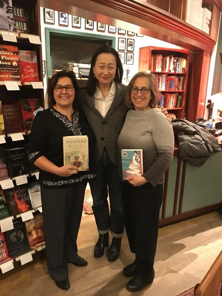 Chris and Emily with Min Jin Lee, author of Pachinko .