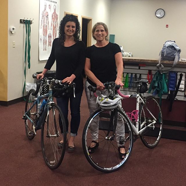 Windham office therapists Em and Laura celebrating &ldquo;Ride your bike to work day.&rdquo; (A week late but spring arrived late too this year!) Great start to a long weekend.  Happy Memorial Day to all!