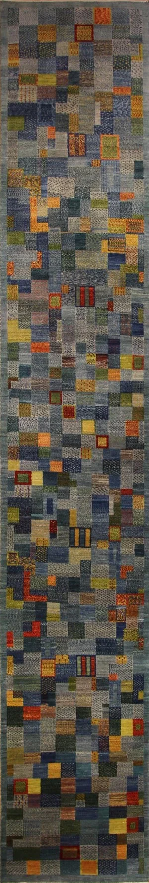 Tribal Geometric Gabbeh Persian Runner Rug Carpet