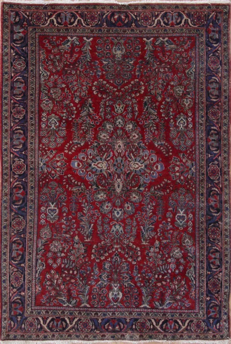 4x6 Antique Painted Red Floral Rug Carpet