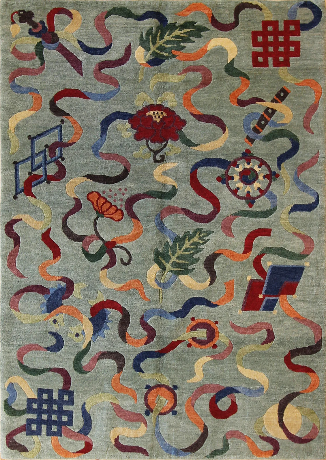 746 Eight Auspicious Symbols, Tibet, 5'x7'