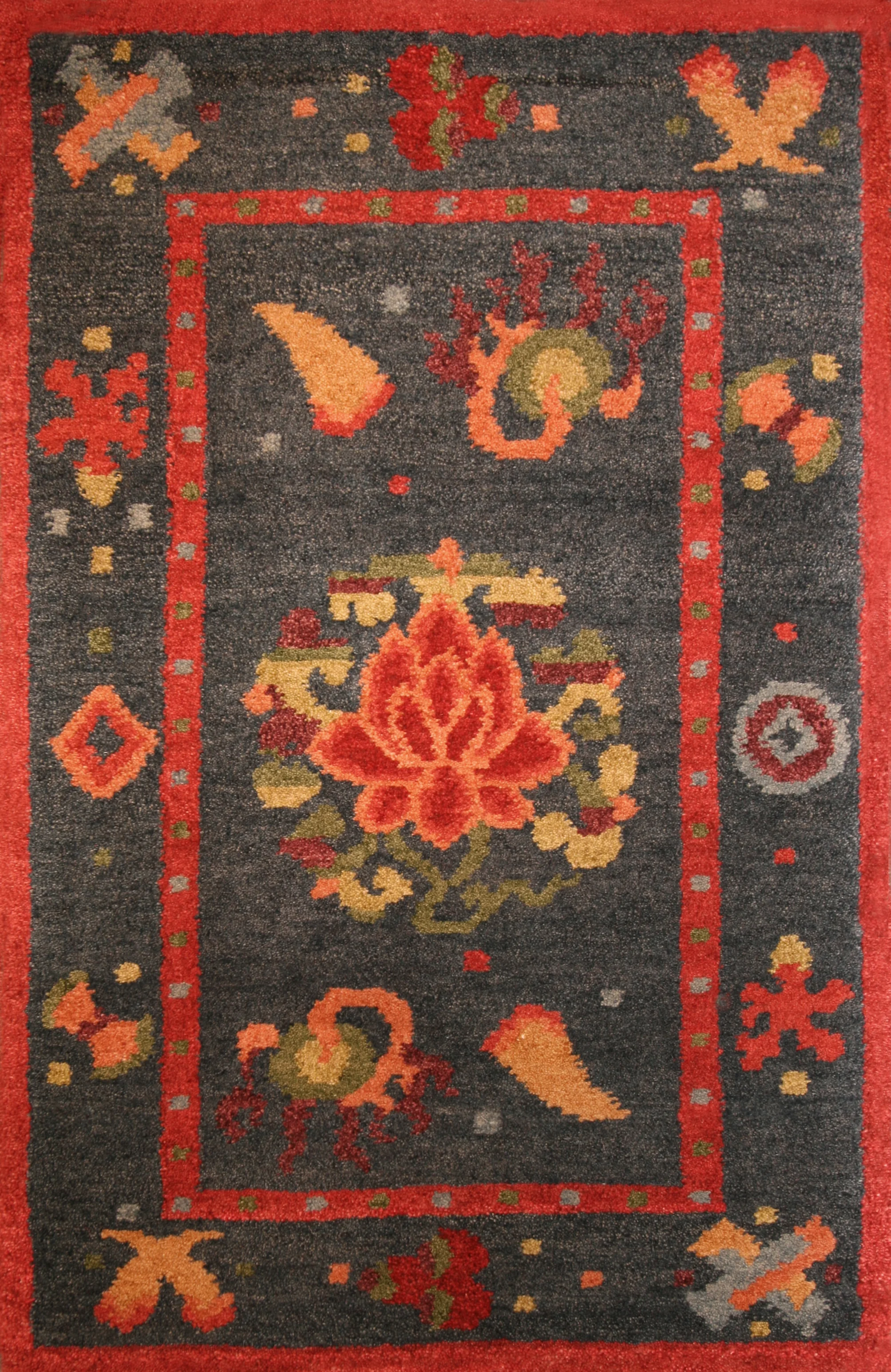 14 Lotus and Amulet, Tibet, 2'x3'