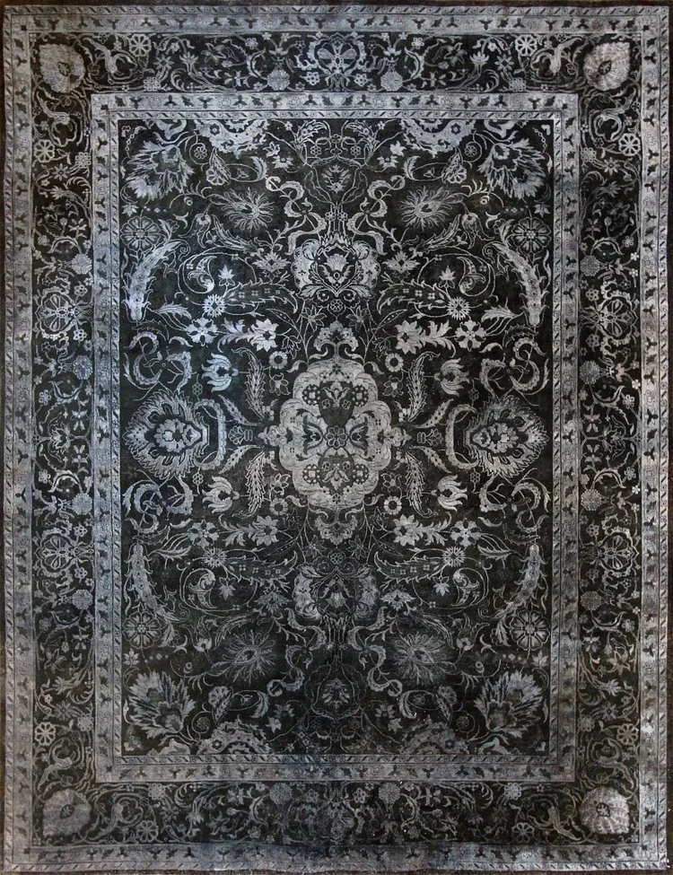 Jaipur Silk Hand Knotted Rug Carpet Black