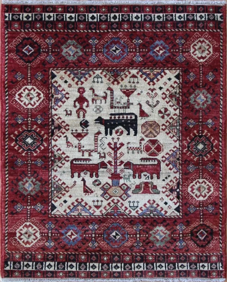 Afghan Kamseh 2x3 Rust Tribal Animal Rug
