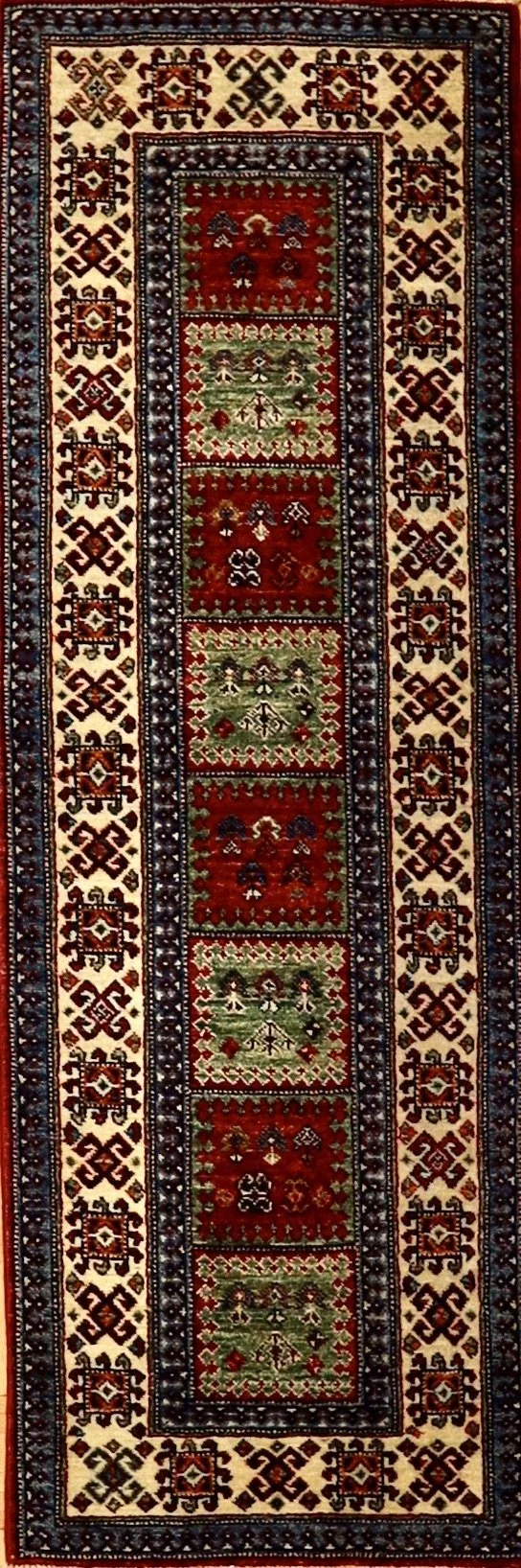 Tribal Geometric Afghan Vegetable Dye Runner Rug