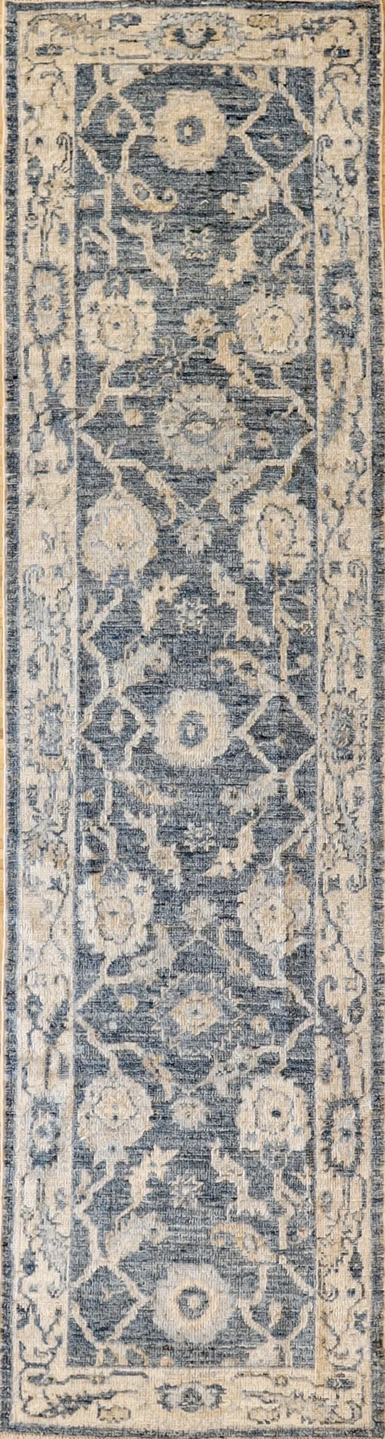 Turkish Oushak Light Blue Teal Ivory Runner Rug Oushak