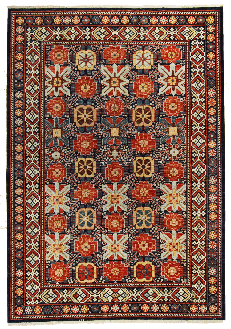 Afghan Mahal Blue Red Hand Knotted Rug Carpet