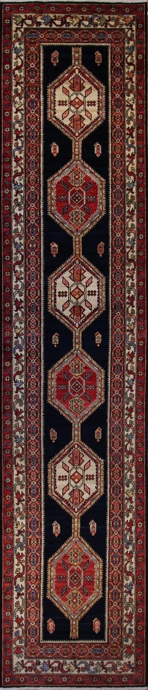 Afghan Balouch Tribal Geometric Runner Rug Carpet Black