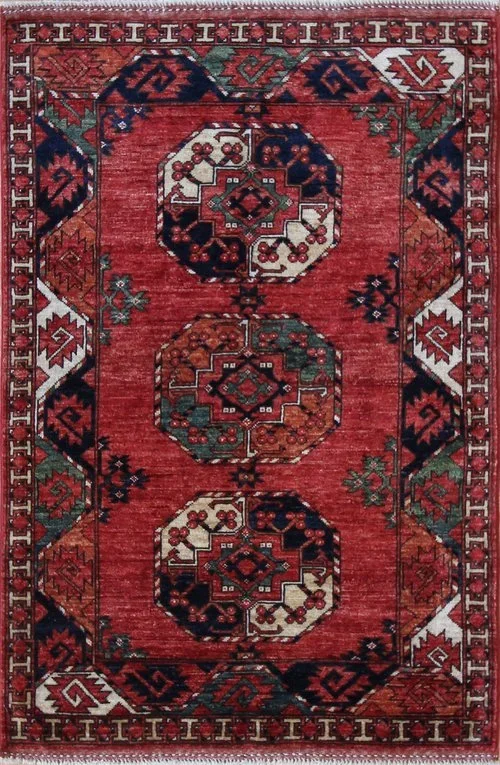 Afghan Ersari Red Geometric 3x5 Rug Carpet
