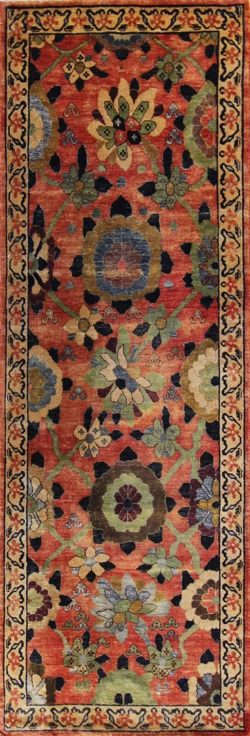India Silk Mahal Rust Runner Rug Carpet
