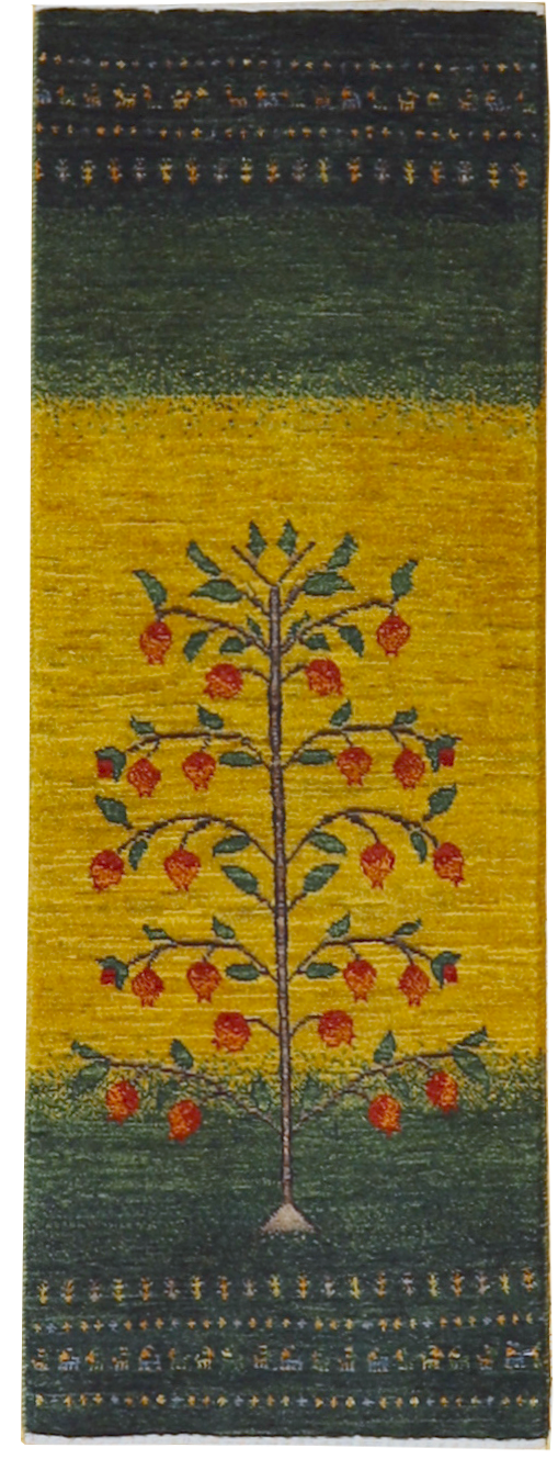 Yellow Green Runner Gabbeh Persian Tree of Life