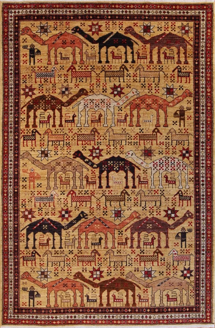 Tribal Afghan Camel Beige 4x6 Rug Carpet