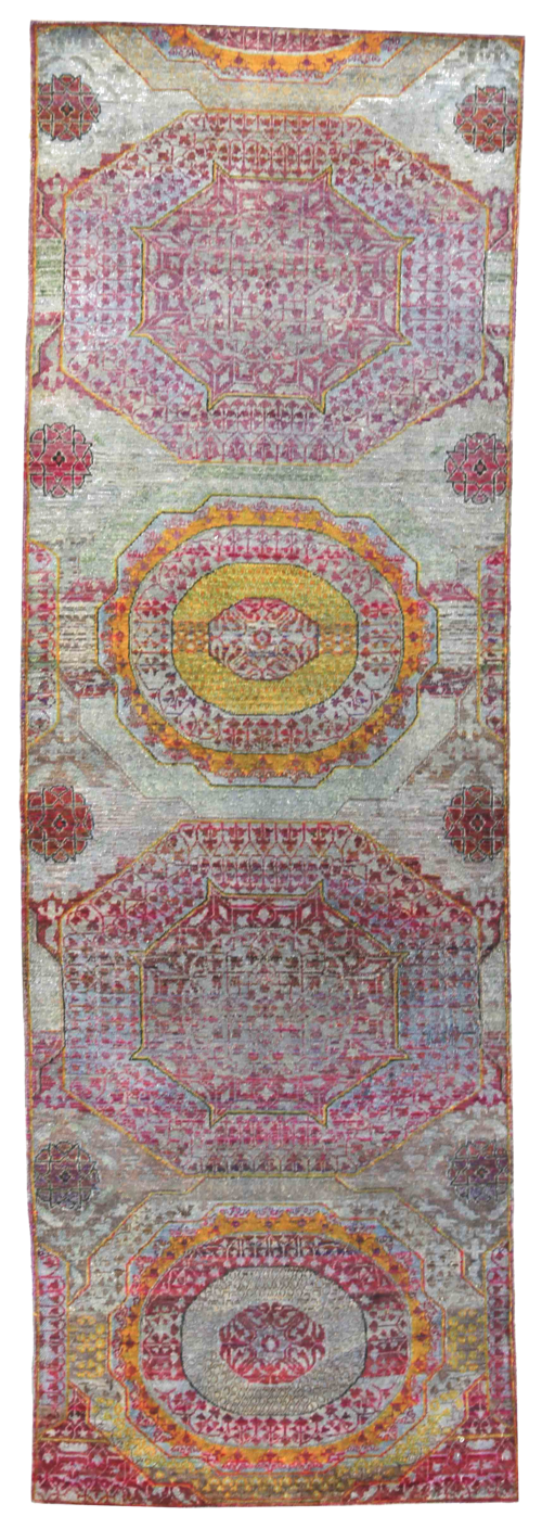 Silk Jaipur India Geometric Teal Runner Rug Carpet