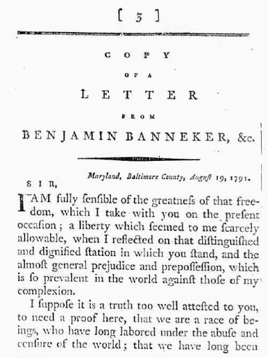 benjamin banneker letter to thomas jefferson