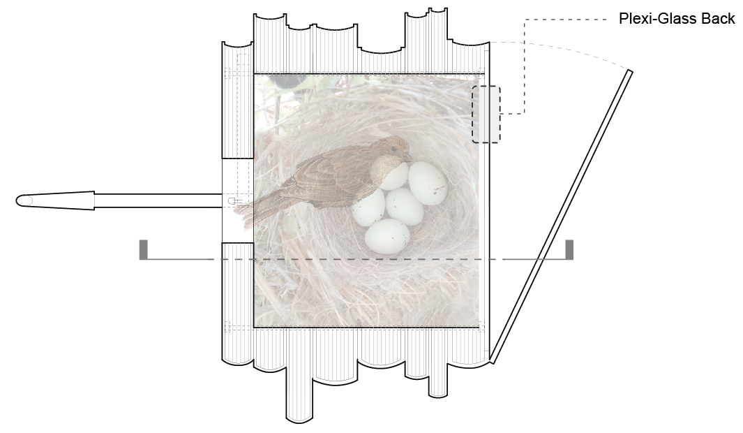 Protection from predators and the sun is crucial and taken seriously in the design of this birdhouse, especially in regards to the entry into the birdhouse.