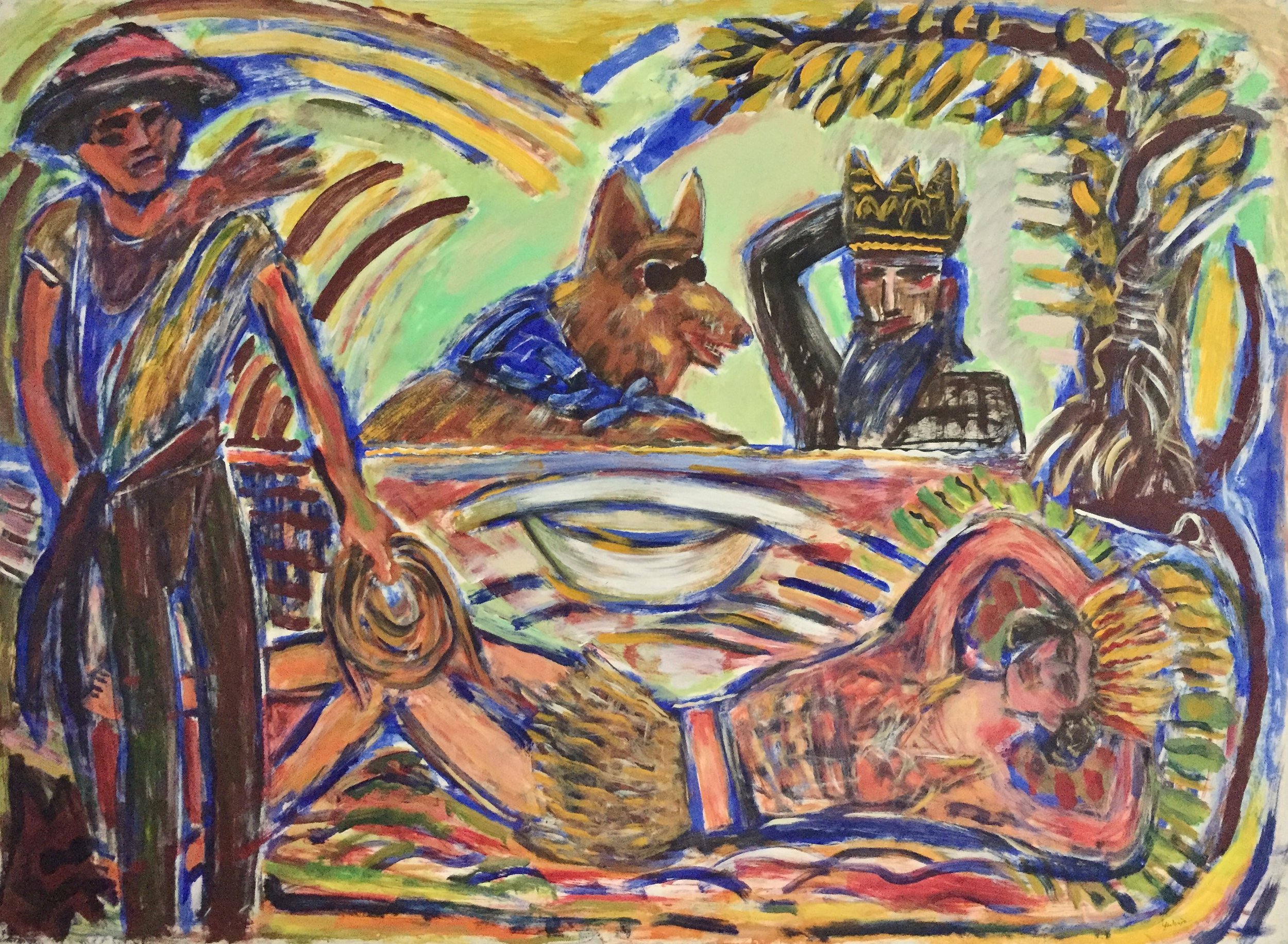 Yadviga Dowmont Halsey, Cowboy Dreams , acrylic on paper, 39" x 53"