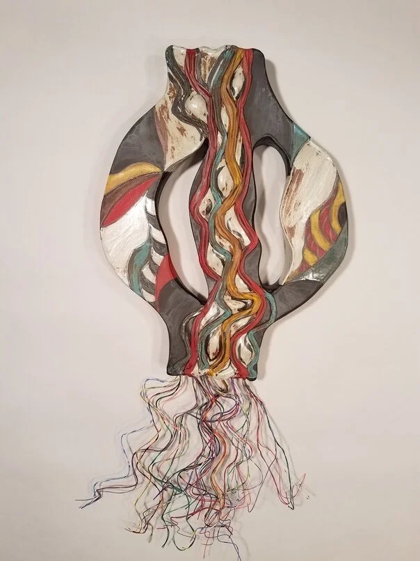 Barbara Shaiman, A River Runs Through It , 2019, Stoneware and wire, 26" x 13” x 2.5”