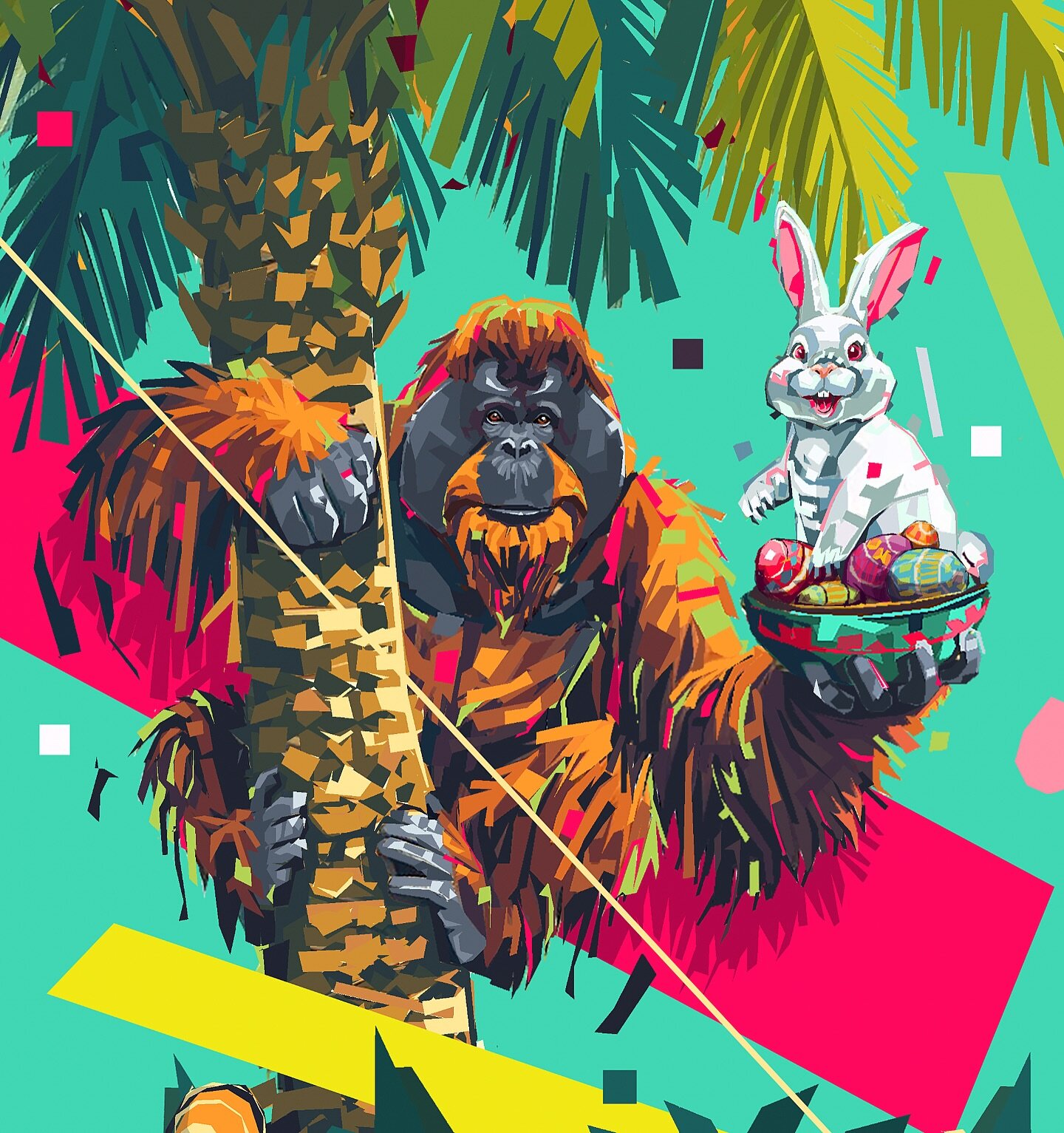 Happy Easter!🐰 
Feliz P&aacute;scoa!🐰 

Don&rsquo;t forget to eat a lot of chocolate. 
N&atilde;o esque&ccedil;a de comer muito chocolate.

🌴🐒 While we&rsquo;re busy turning palm trees into chocolate factories, our orangutan friends are left hold