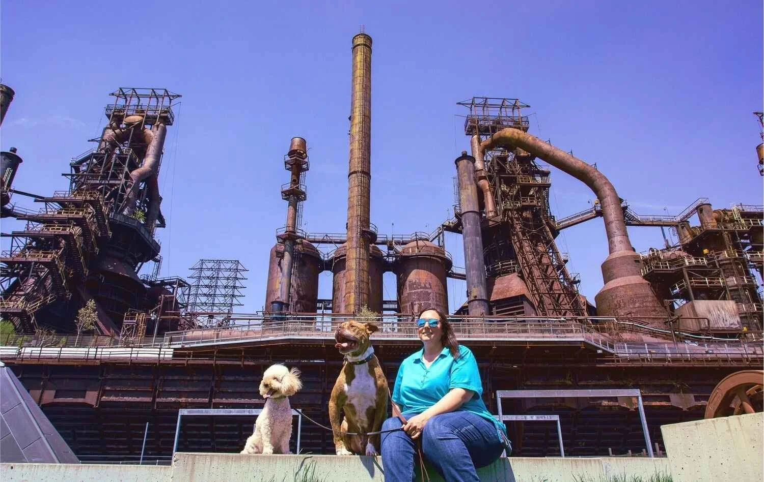 2 dogs with their owner and trainer Dog Behaviorist Rebecca Gamez