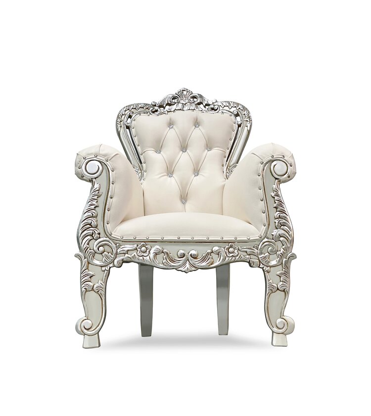 Toddler White and Silver Throne Chair 